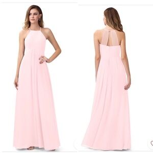 Azazie Pink Sleeveless Draped Chiffon Bridesmaid Maxi Dress Size C